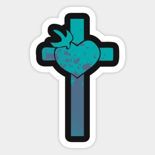 Cross with heart and Dove Sticker